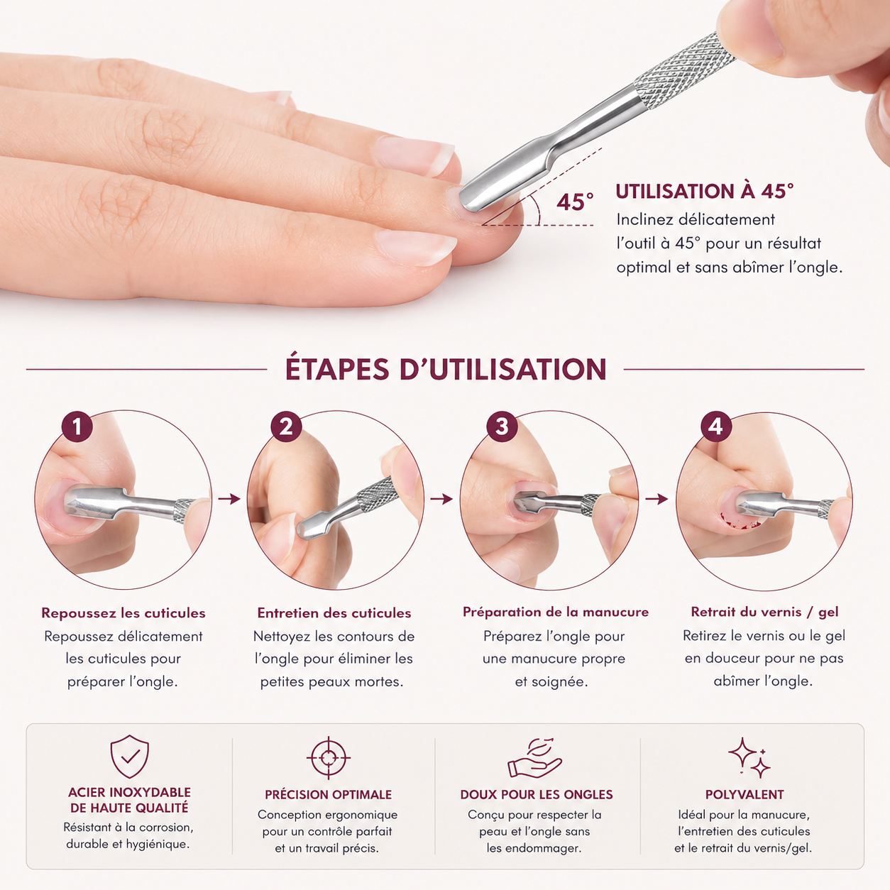 Outils pour Cuticules en Acier Inoxydable